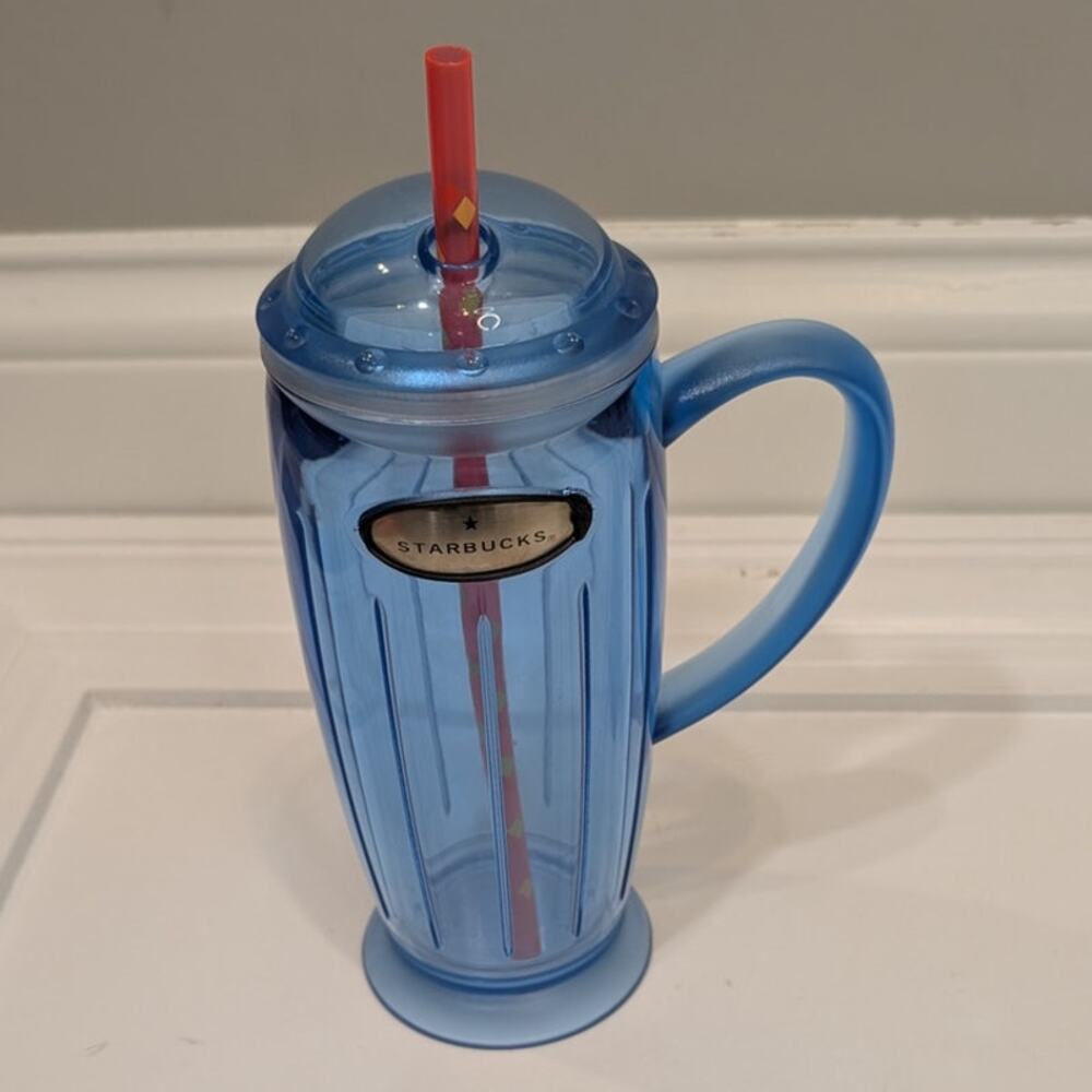 Starbucks Vintage Rocket Tumbler Travel Mug 2001 Barista Blue Plastic Retro